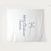 Merry Christmas blue snowflakes add name holidays  タペストリー (正面(横))