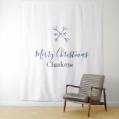 Merry Christmas blue snowflakes add name holidays  タペストリー (インサイチュ)