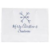Merry Christmas blue snowflakes add name holidays  ラージペーパーバッグ (裏面)