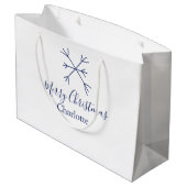 Merry Christmas blue snowflakes add name holidays  ラージペーパーバッグ (裏面アングル)