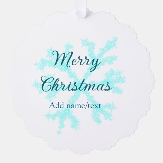 Merry Christmas blue snowflakes glitter sparkle na オーナメントカード (正面)