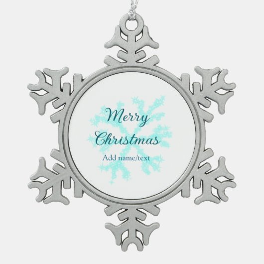 Merry Christmas blue snowflakes glitter sparkle na スノーフレークピューターオーナメント (正面)