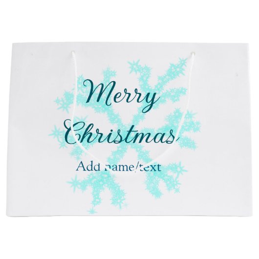 Merry Christmas blue snowflakes glitter sparkle na ラージペーパーバッグ (正面)