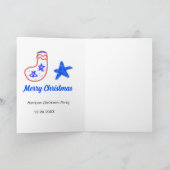 Merry Christmas blue star red stockings name date  カード (内部)