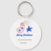 Merry Christmas blue star red stockings name date  キーホルダー (裏面)