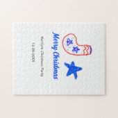 Merry Christmas blue star red stockings name date  ジグソーパズル (横)