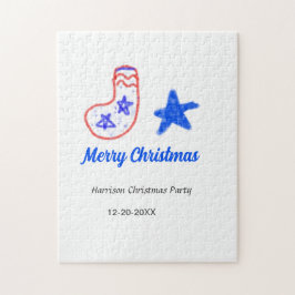 Merry Christmas blue star red stockings name date  ジグソーパズル