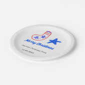 Merry Christmas blue star red stockings name date  ペーパープレート (アングル)