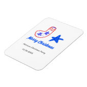 Merry Christmas blue star red stockings name date  マグネット (左側)