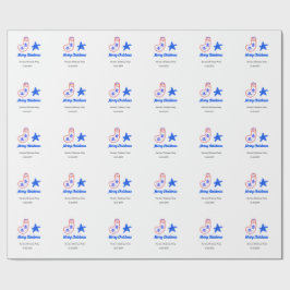 Merry Christmas blue star red stockings name date  ラッピングペーパー