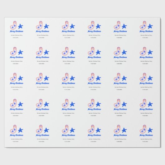 Merry Christmas blue star red stockings name date  ラッピングペーパー (フラット)