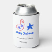 Merry Christmas blue star red stockings name date  缶クーラー (缶正面)
