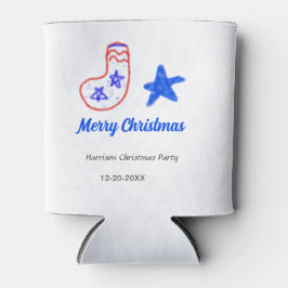 Merry Christmas blue star red stockings name date  缶クーラー