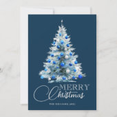 Merry Christmas Blue White Watercolor Tree シーズンカード (正面)