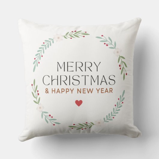 Merry Christmas Botanical Wreath Pillow Cover クッション (裏面)