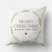 Merry Christmas Botanical Wreath Pillow Cover クッション (正面)