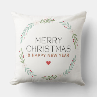 Merry Christmas Botanical Wreath Pillow Cover クッション