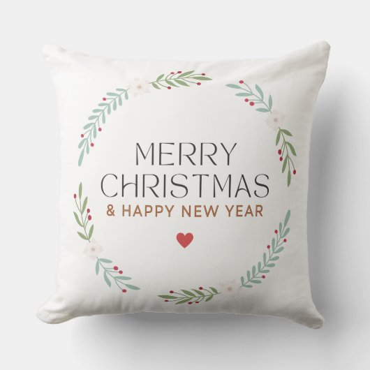 Merry Christmas Botanical Wreath Pillow Cover クッション (正面)