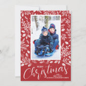 Merry Christmas Botanicals on Red Photo シーズンカード (正面)