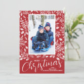 Merry Christmas Botanicals on Red Photo シーズンカード (スタンド正面)