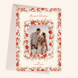 merry christmas botanicals red elegant photo frame シーズンカード