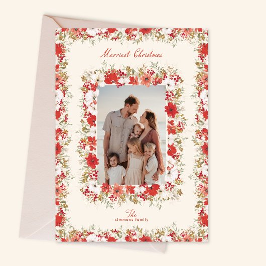 merry christmas botanicals red elegant photo frame シーズンカード