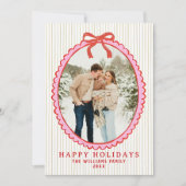 Merry Christmas Bow Family Photo Holiday Card シーズンカード (正面)