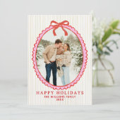 Merry Christmas Bow Family Photo Holiday Card シーズンカード (スタンド正面)