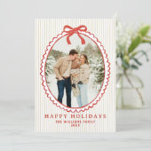 Merry Christmas Bow Family Photo Holiday Card シーズンカード (スタンド正面)