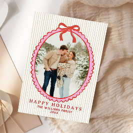 Merry Christmas Bow Family Photo Holiday Card シーズンカード