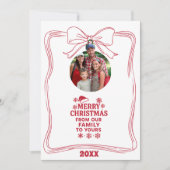 Merry Christmas bow red white modern photo card シーズンカード (正面)