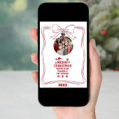 Merry Christmas bow red white modern photo card シーズンカード