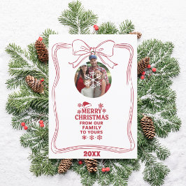 Merry Christmas bow red white modern photo card シーズンカード