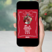 Merry Christmas bow red white modern photo card シーズンカード