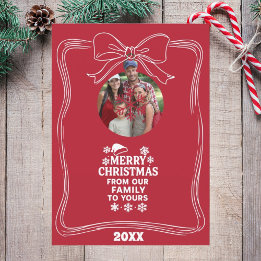 Merry Christmas bow red white modern photo card シーズンカード