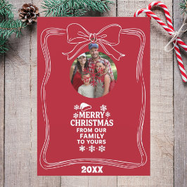 Merry Christmas bow red white modern photo card シーズンカード