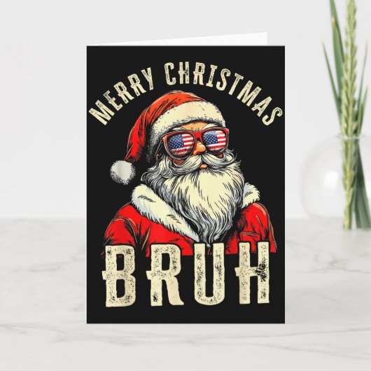 Merry Christmas Bruh Funny Santa Claus Retro Men W カード (正面)
