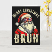 Merry Christmas Bruh Funny Santa Claus Retro Men W カード (黄色い花)