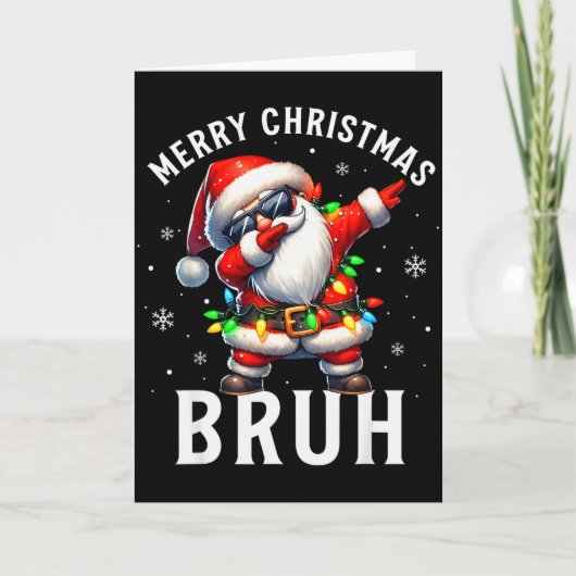 Merry Christmas Bruh Funny Santa Claus Retro Men W カード (正面)