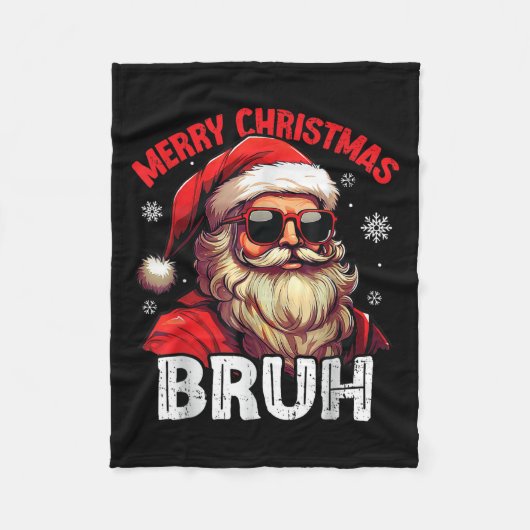 Merry Christmas Bruh Funny Santa Claus Retro Men W フリースブランケット (正面)