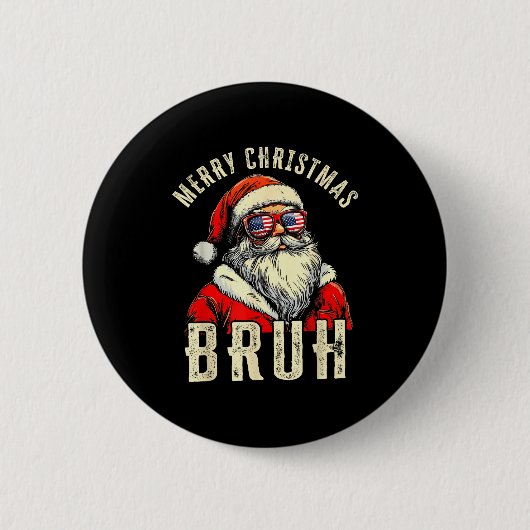Merry Christmas Bruh Funny Santa Claus Retro Men W 缶バッジ (正面)