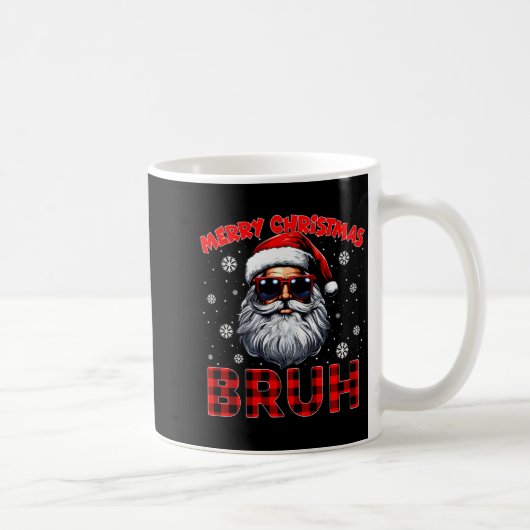 Merry Christmas Bruh Red Plaid Funny Santa Claus M コーヒーマグカップ (右)