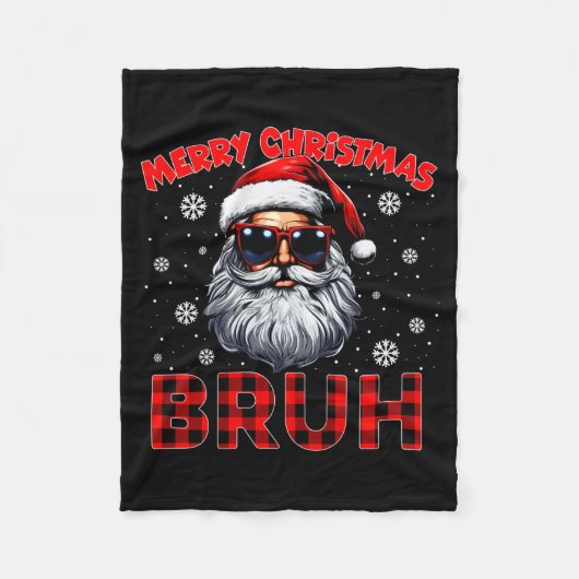 Merry Christmas Bruh Red Plaid Funny Santa Claus M フリースブランケット (正面)