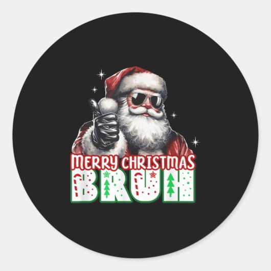 Merry Christmas Bruh Thumbs Up Chill Santa Claus F ラウンドシール (正面)