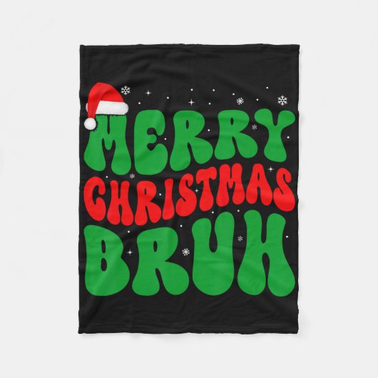 Merry Christmas Bruh Xmas Lights Santa Hat Mens Bo フリースブランケット (正面)