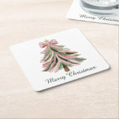 Merry Christmas Brushstroke Tree Paper Coaster Set スクエアペーパーコースター (アングル)