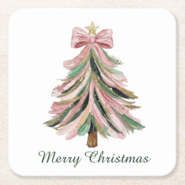 Merry Christmas Brushstroke Tree Paper Coaster Set スクエアペーパーコースター