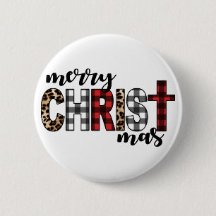 Merry CHRISTmas Buffalo Plaid 缶バッジ