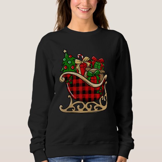 Merry Christmas  Buffalo Plaid Christmas Sleigh スウェットシャツ (正面)