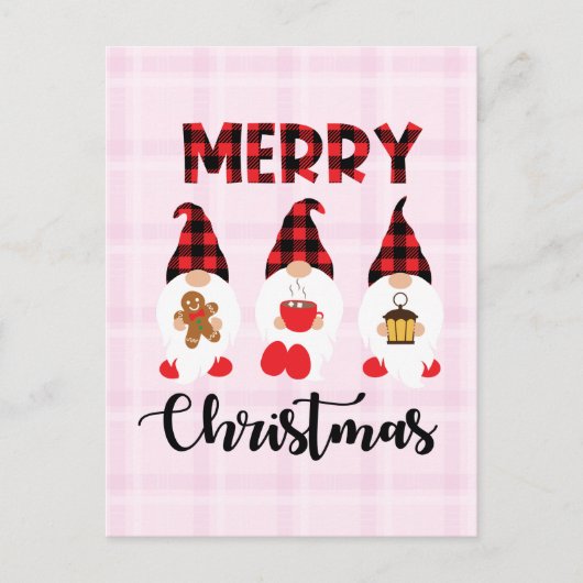 Merry Christmas- Buffalo Plaid Gnomes ポストカード (正面)